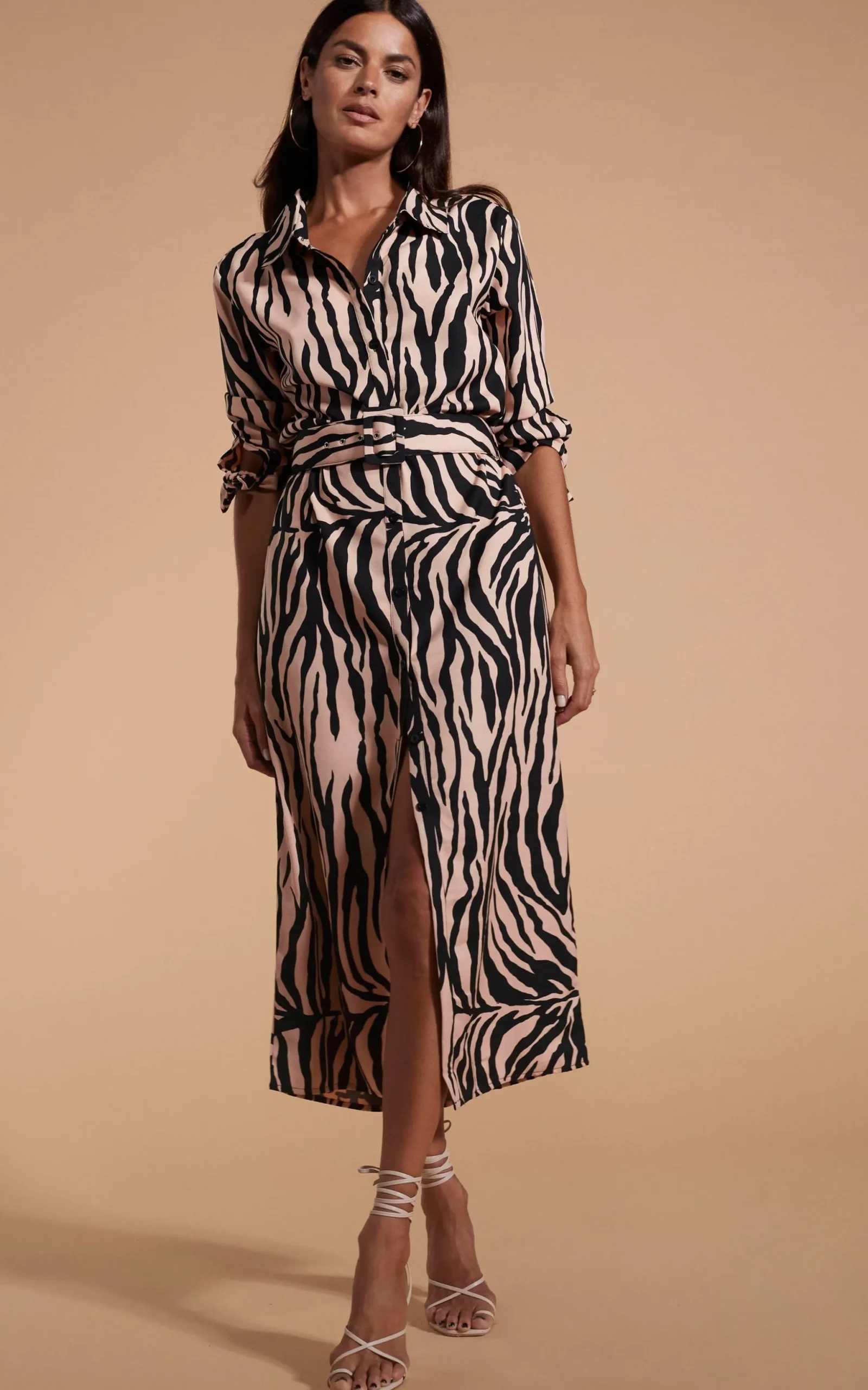 Alva Midi Shirt Dress In Blush Zebra