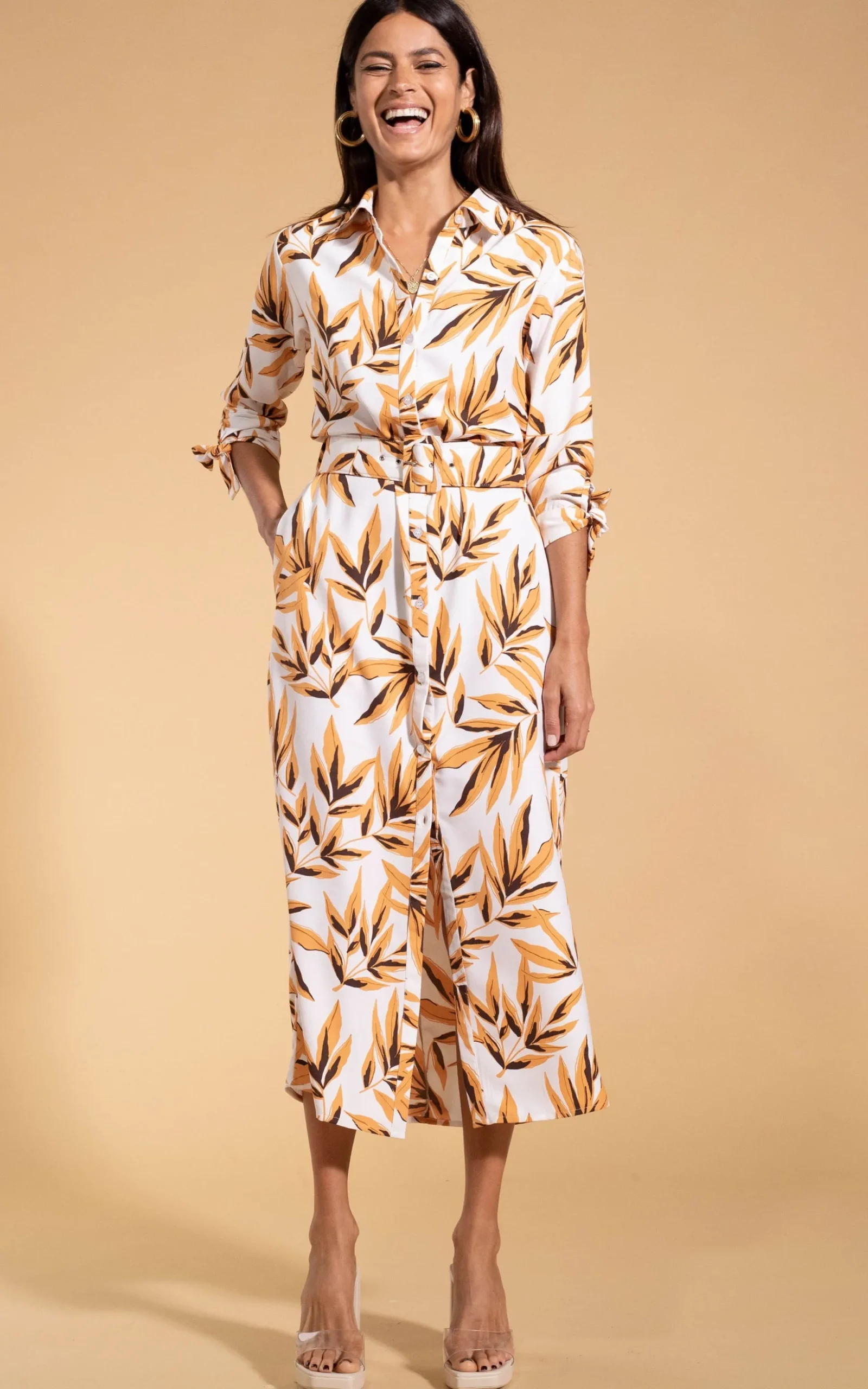 Alva Midi Shirt Dress In Tropic Natural