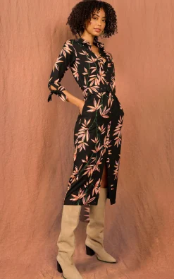 Alva Midi Shirt Dress In Bamboo Black Base