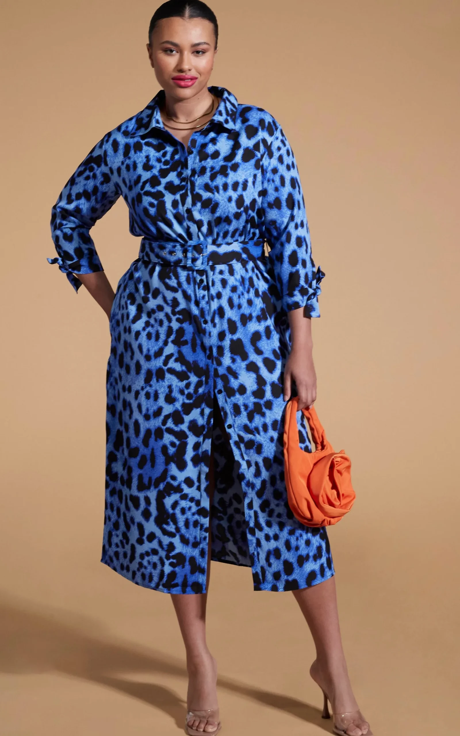 Alva Midi Shirt Dress In Bright Blue Leopard-Extended Sizing