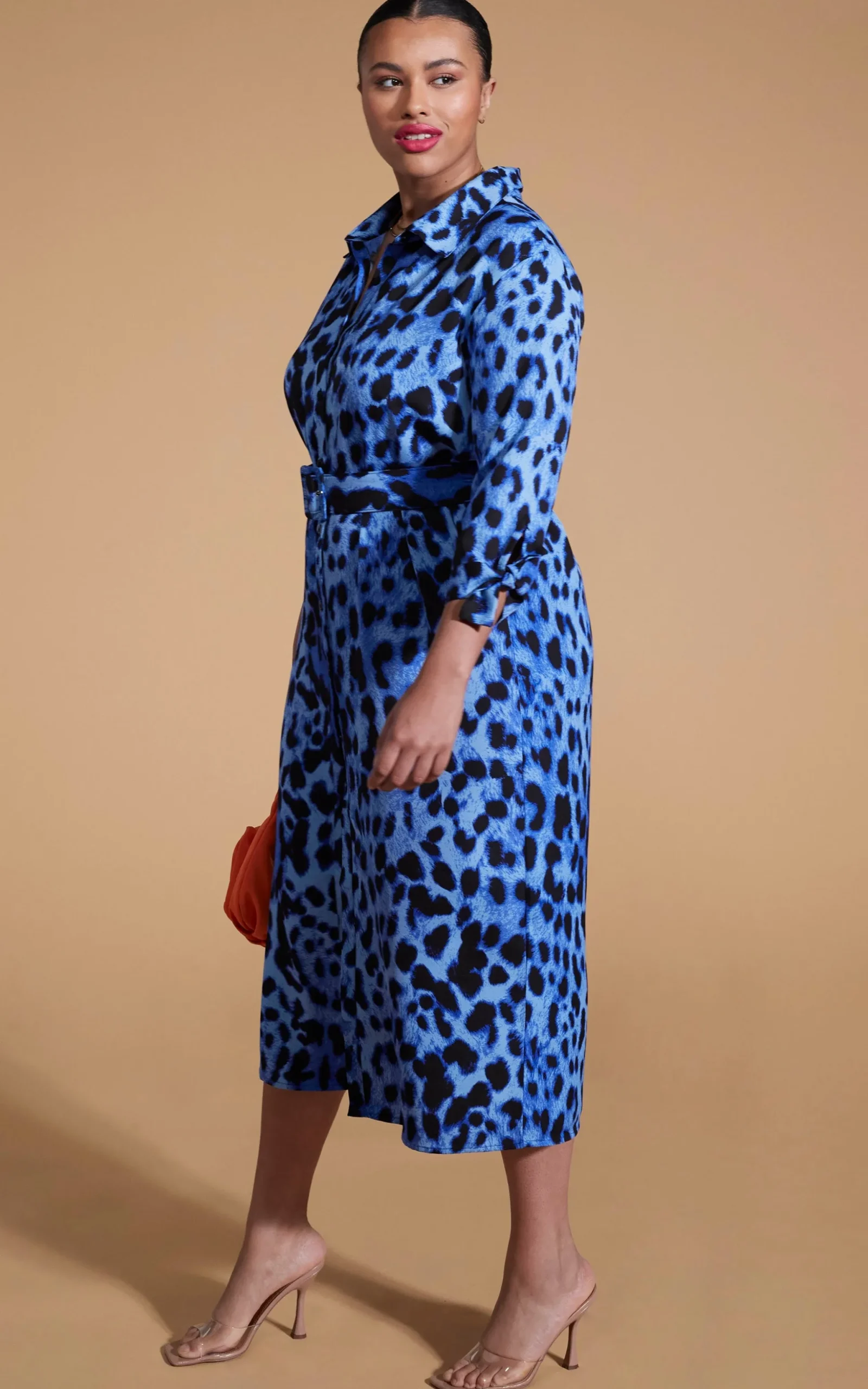 Alva Midi Shirt Dress In Bright Blue Leopard-Extended Sizing