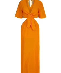 Arabella Linen Dress In Orange