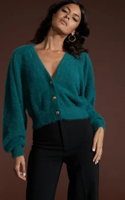 Ariana Cropped Cardigan In Forest Green