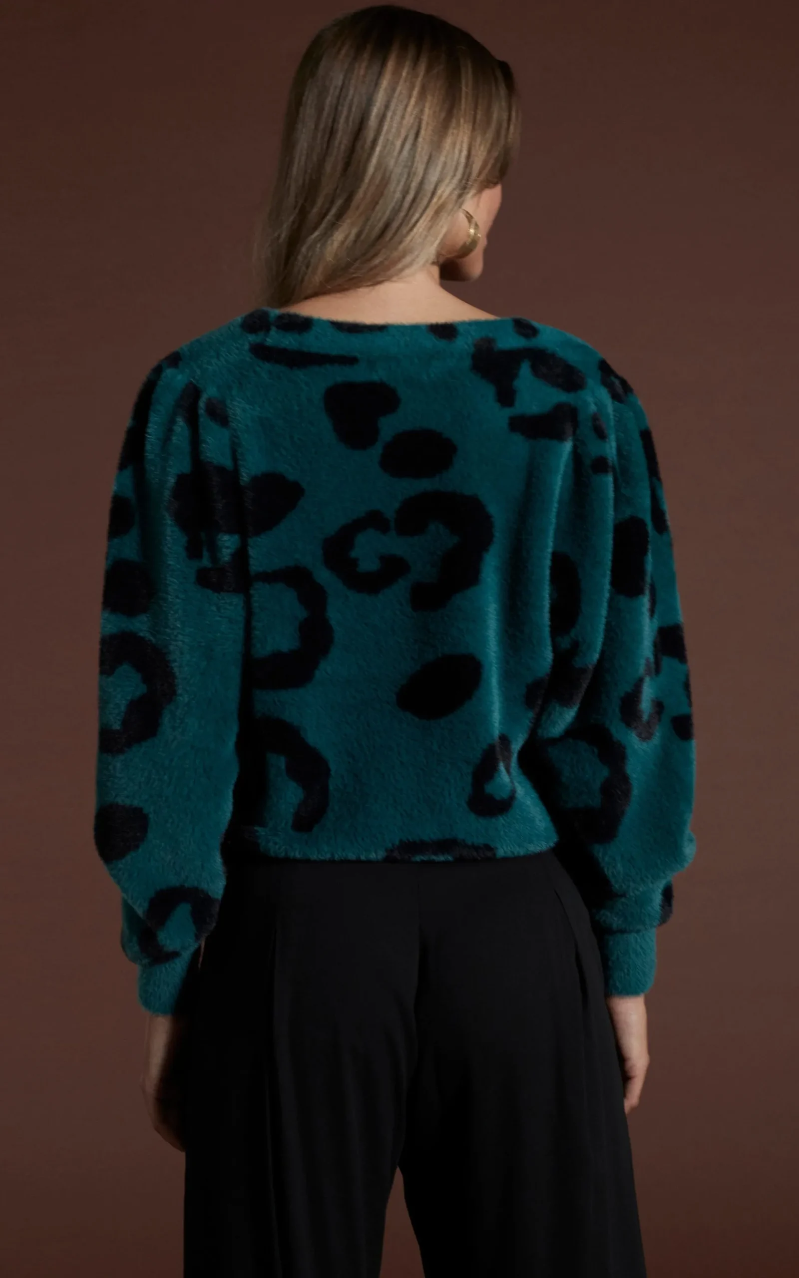 Bambino Cardigan In Black On Forest Green Leopard