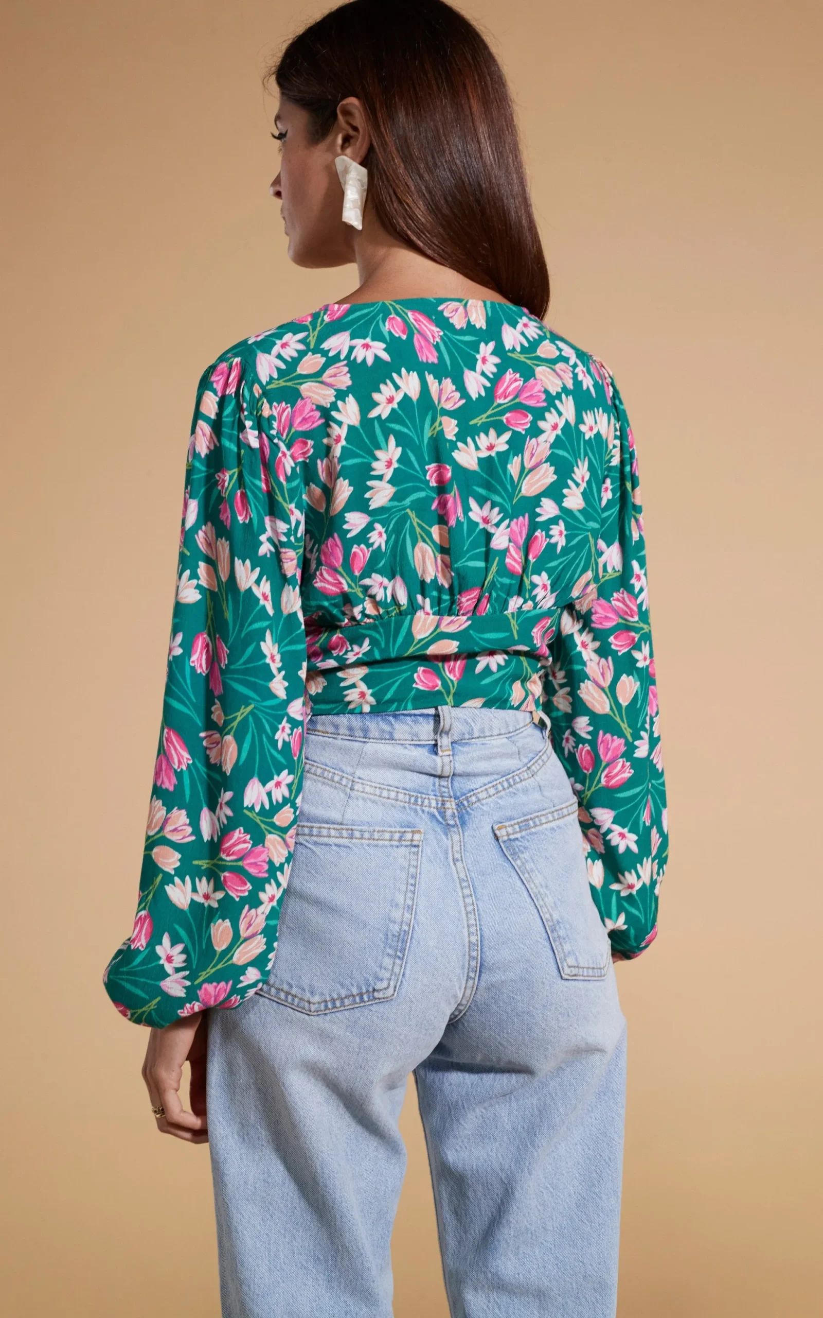 Betsy Tie Front Top In Green Tulip