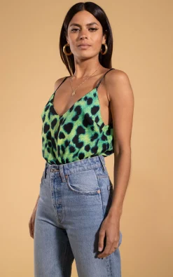 Birdie Cami Top In Lime Leopard