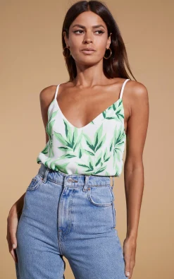 Birdie Cami Top In Tropic Green On White