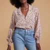 Dixie Balloon Sleeve Shirt In Abstract Black On Beige