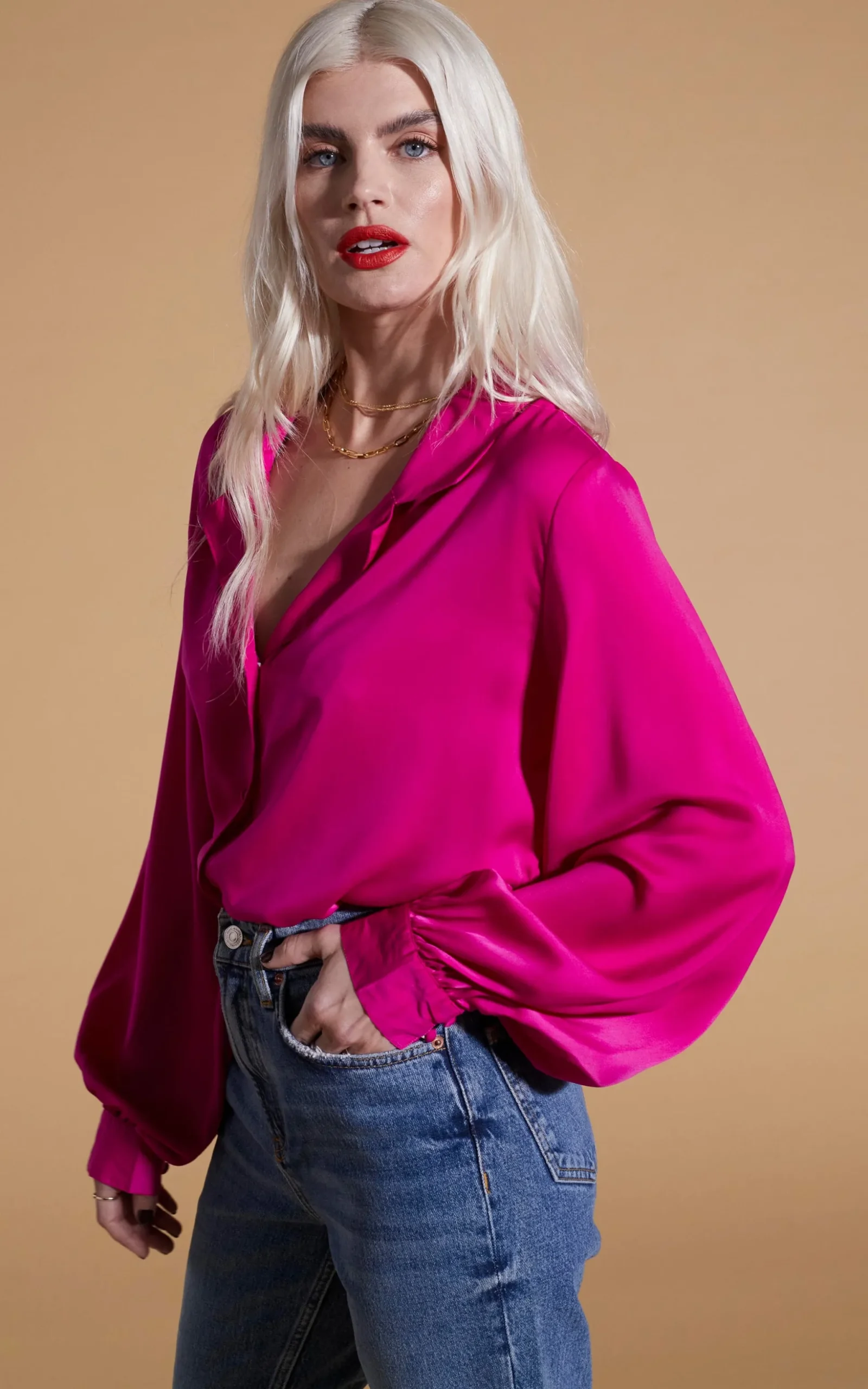 Dixie Balloon Sleeve Shirt In Magenta