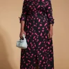 Dove Dress In Abstract Dot Pink On Black- Extended Sizing