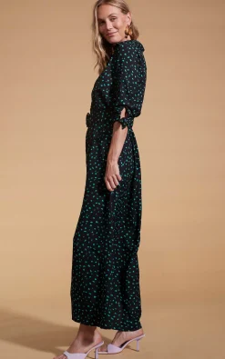 Dove Dress In Abstract Green On Black
