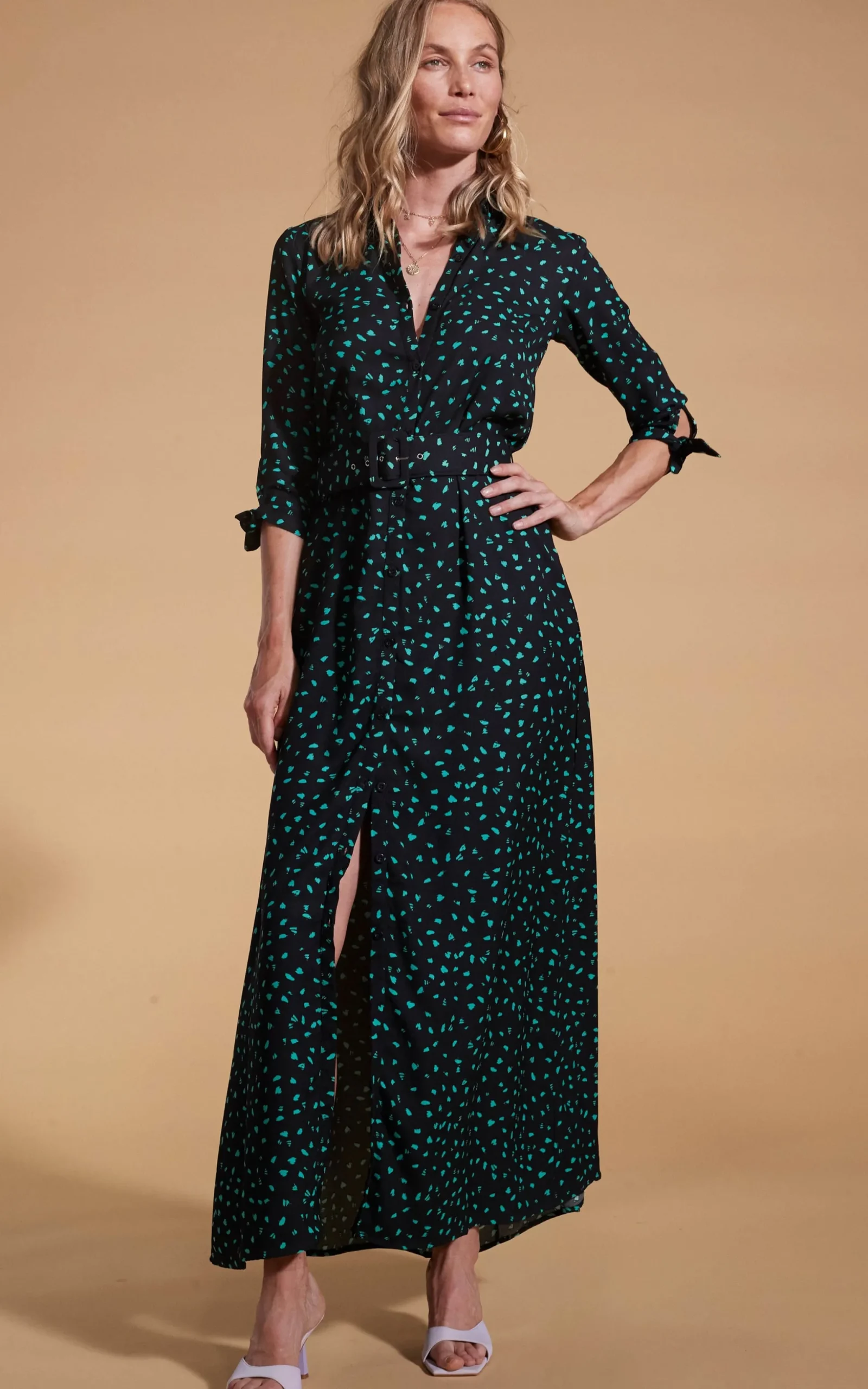 Dove Dress In Abstract Green On Black