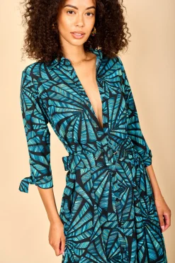 Dove Dress In Fan Turquoise On Black