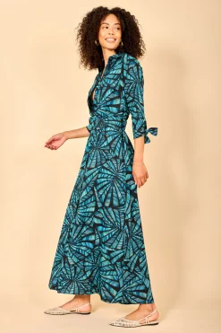 Dove Dress In Fan Turquoise On Black