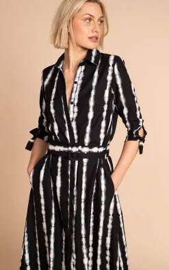 Dove Dress In Tie Dye Black And White Stripe