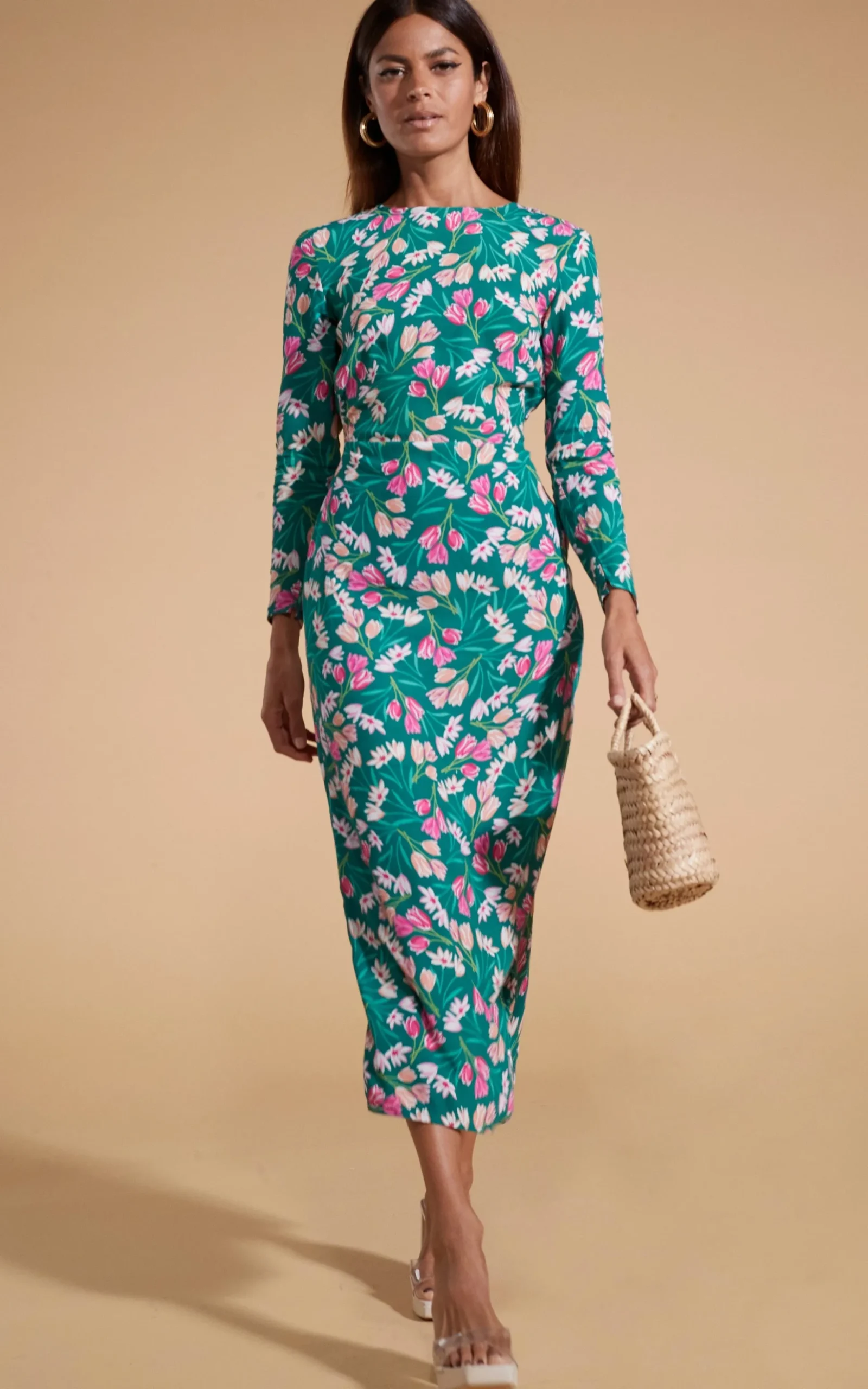 Estella Midaxi Dress In Green Tulip