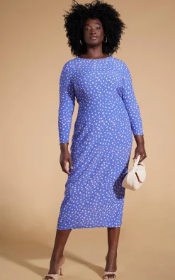 Estella Midaxi Dress In Odd Dot Pink On Amparo Blue