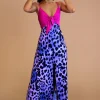 Florence Dress In Magenta And Lilac Leopard Mix