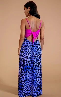 Florence Dress In Magenta And Lilac Leopard Mix