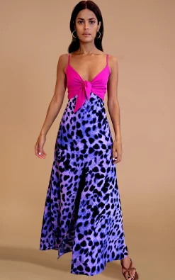 Florence Dress In Magenta And Lilac Leopard Mix