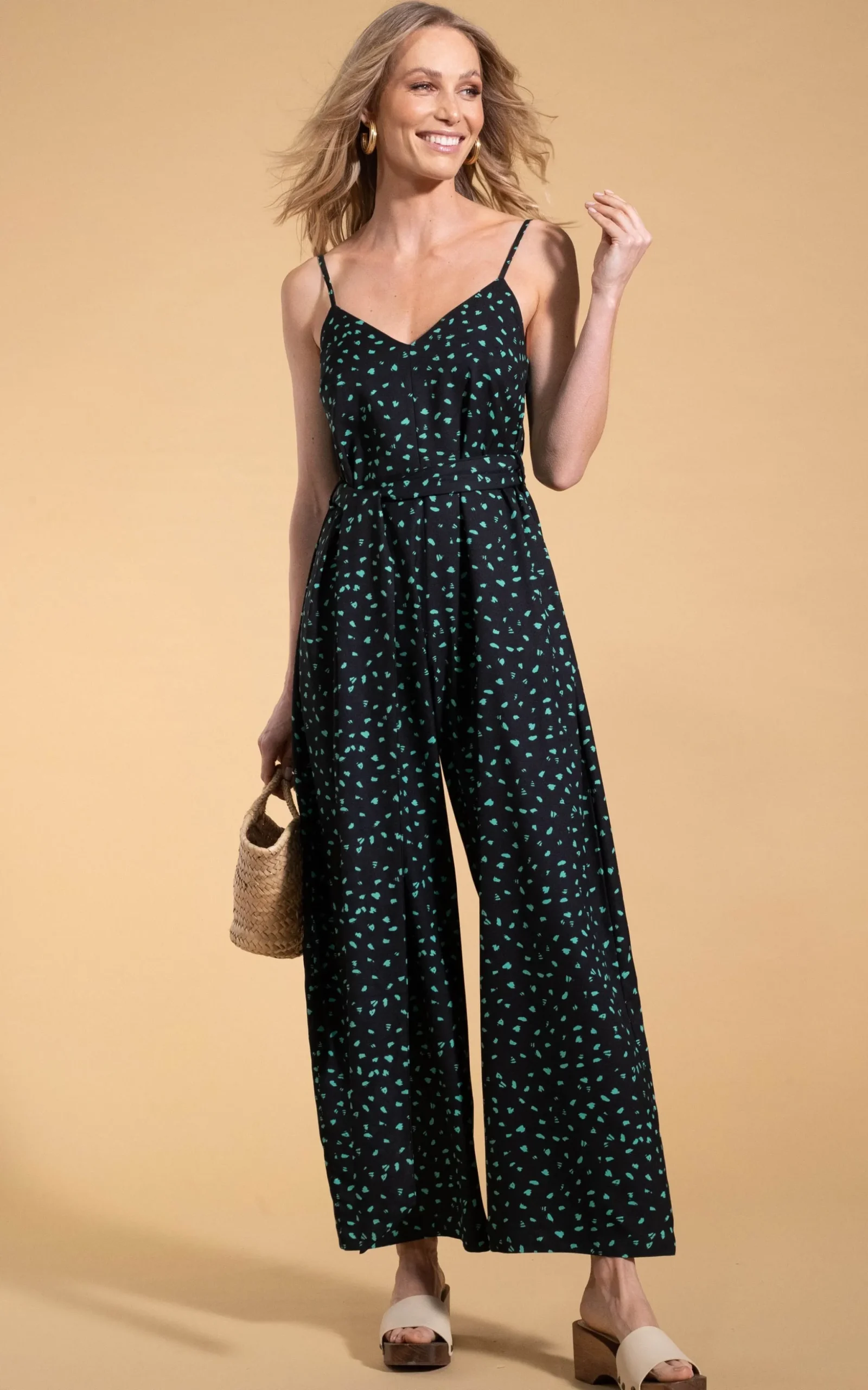 Gabriella Jumpsuit In Abstract Green On Black
