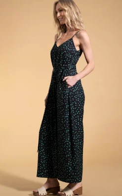 Gabriella Jumpsuit In Abstract Green On Black