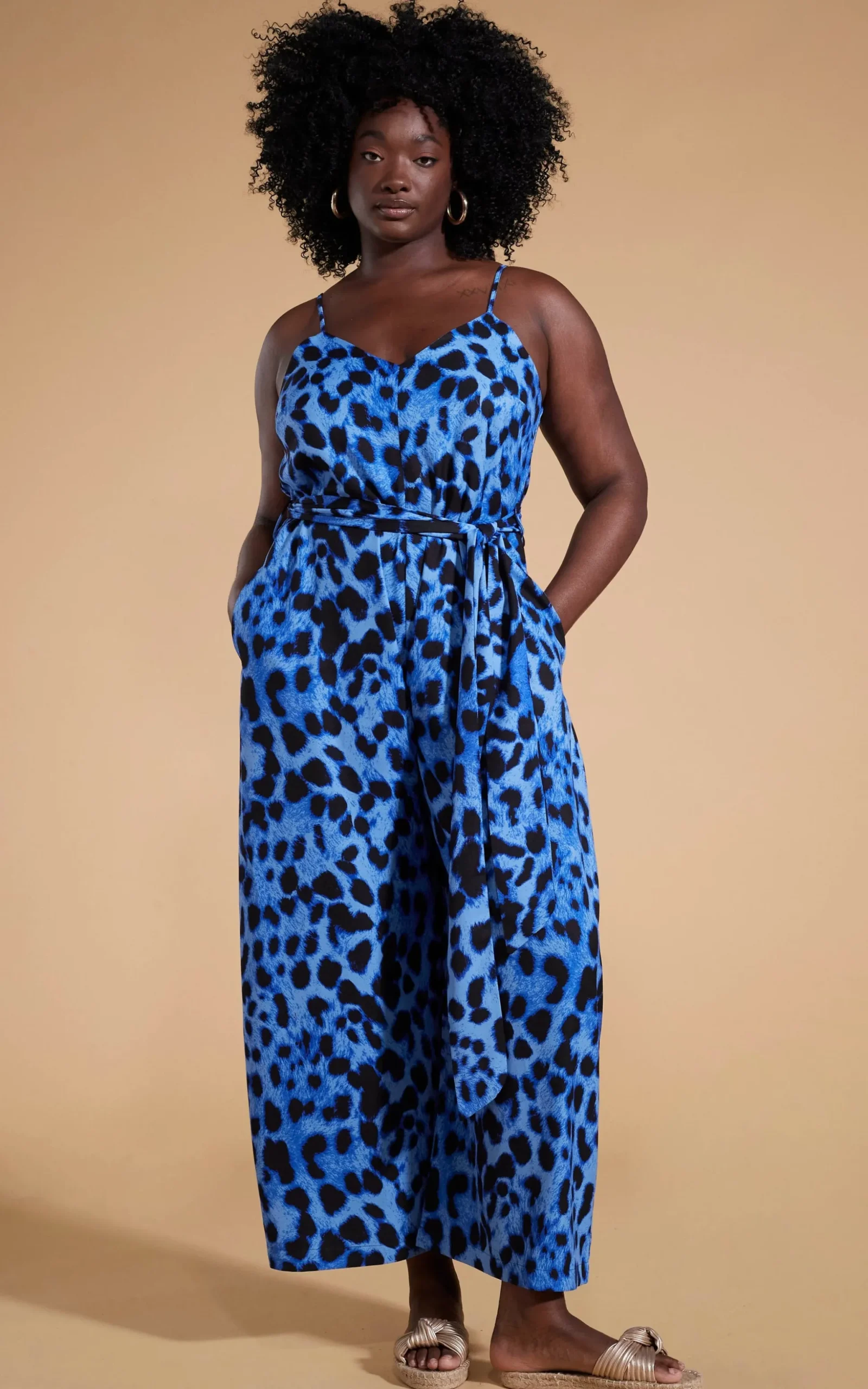 Gabriella Jumpsuit In Bright Blue Leopard