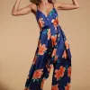 Gabriella Jumpsuit In Orange On Navy Blue Tulip