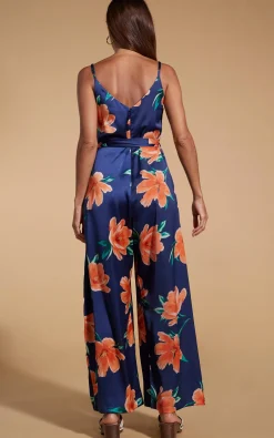 Gabriella Jumpsuit In Orange On Navy Blue Tulip
