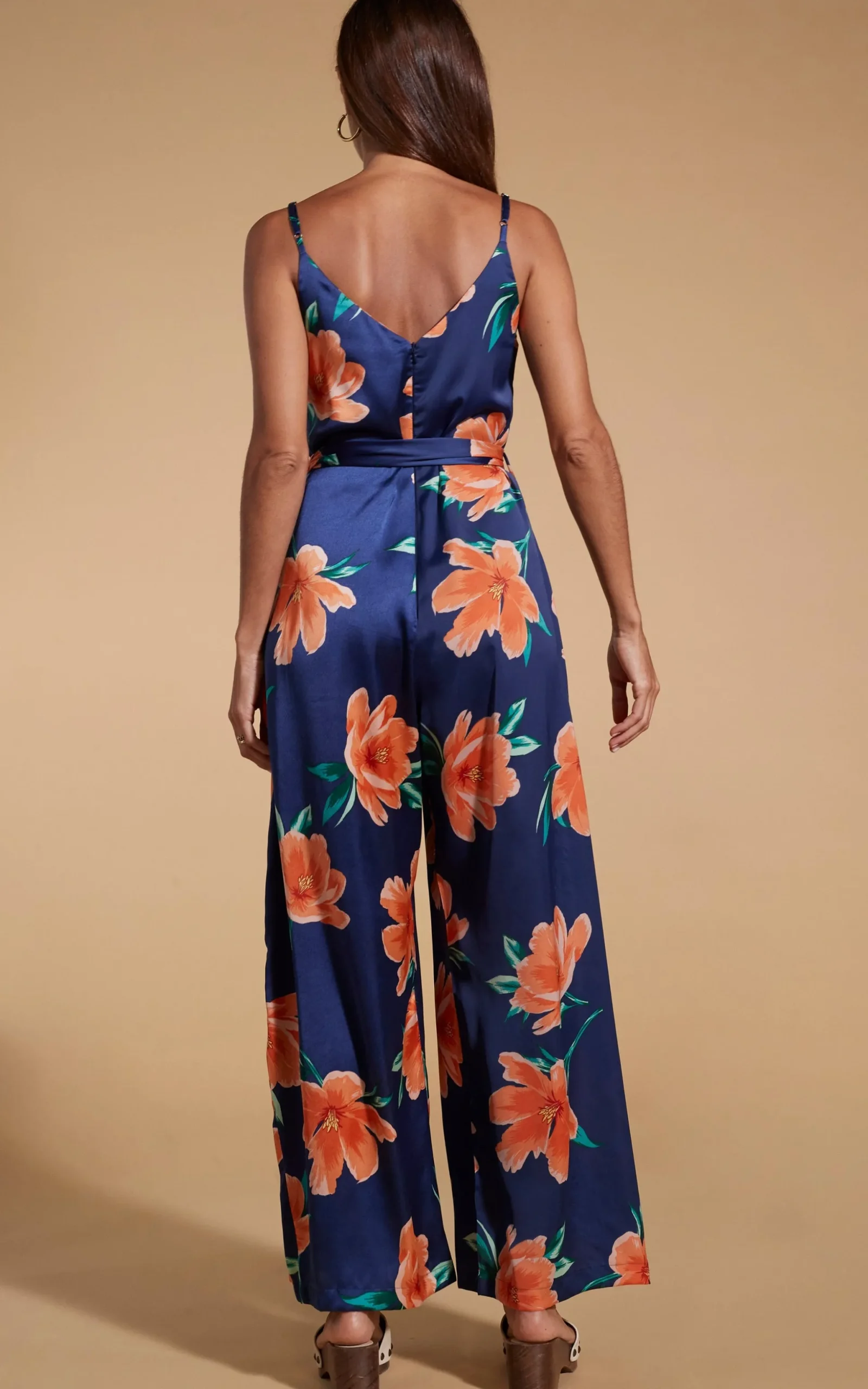 Gabriella Jumpsuit In Orange On Navy Blue Tulip
