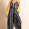 Gabriella Jumpsuit In Tie Dye Black And White Stripe