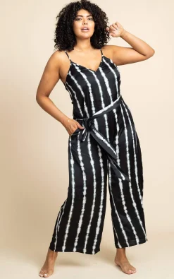 Gabriella Jumpsuit In Tie Dye Black And White Stripe