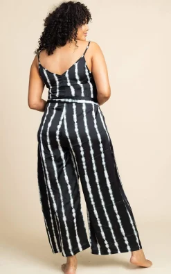 Gabriella Jumpsuit In Tie Dye Black And White Stripe