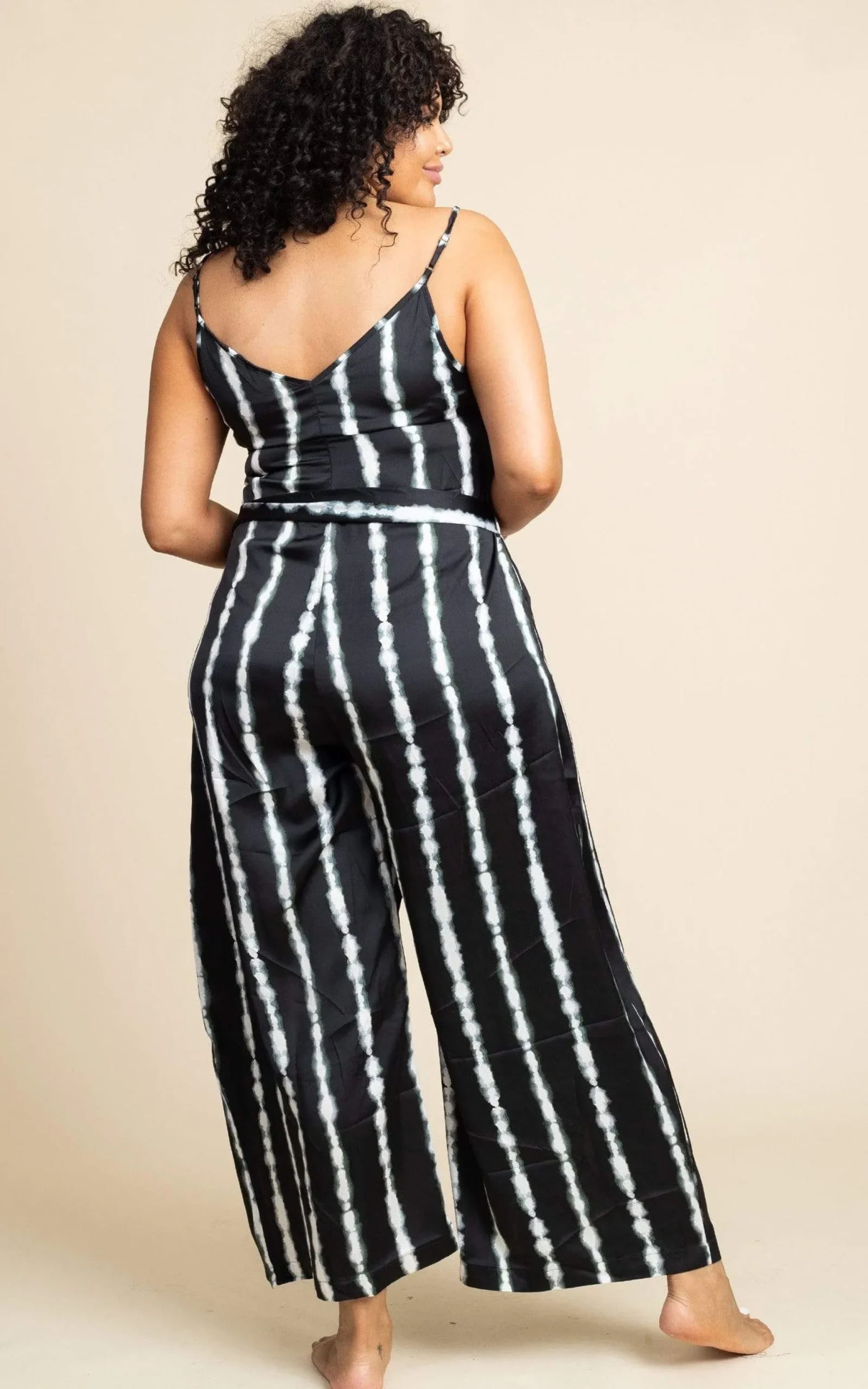 Gabriella Jumpsuit In Tie Dye Black And White Stripe