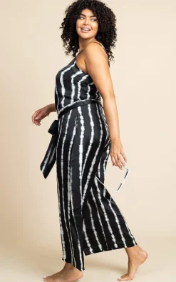 Gabriella Jumpsuit In Tie Dye Black And White Stripe