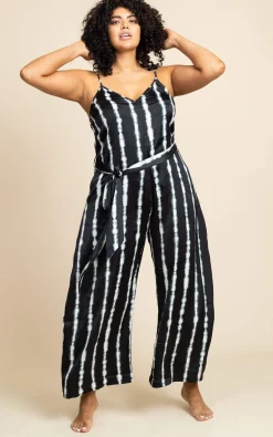 Gabriella Jumpsuit In Tie Dye Black And White Stripe