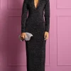 Gianna Metallic Knit Midaxi Dress In Black