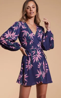 Ginger Mini Wrap Dress In Bamboo Navy Base