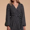Ginger Mini Wrap Dress In Black Polka Dot