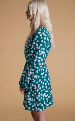 Ginger Mini Wrap Dress In White On Green Cloud