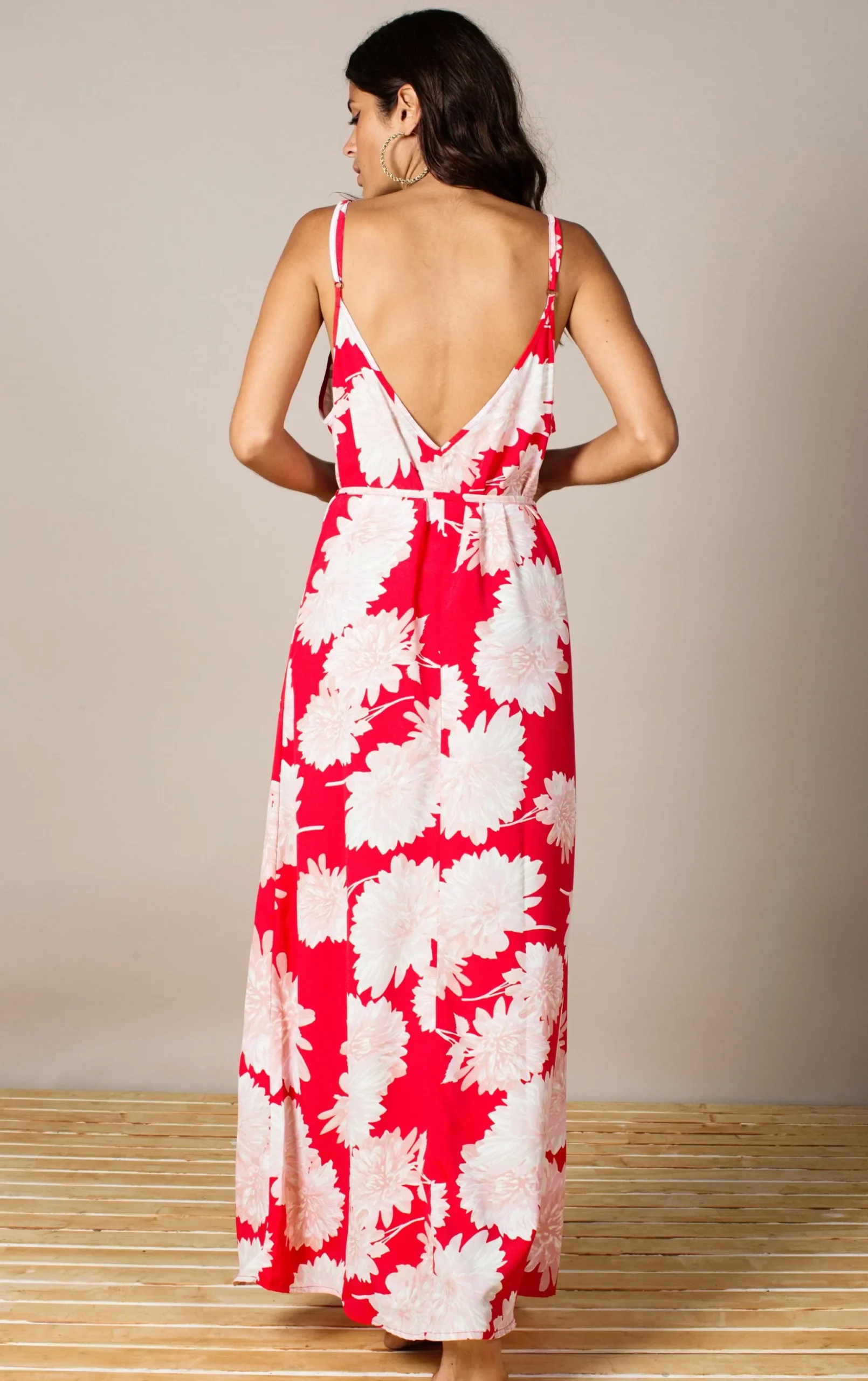 Giselle Maxi Slip Dress In Red Bloom