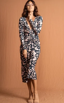 Goldie Midaxi Dress In Beige Inky Leopard