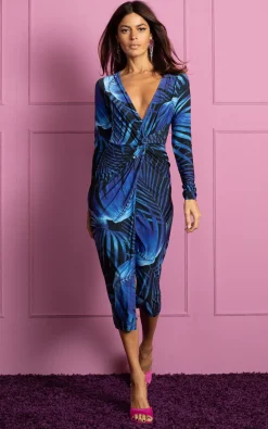 Goldie Midaxi Dress In Bright Blue Palm