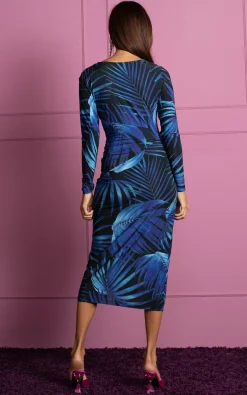 Goldie Midaxi Dress In Bright Blue Palm