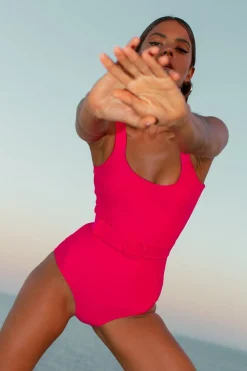Halo Kiara Belted Swimsuit In Hot Pink