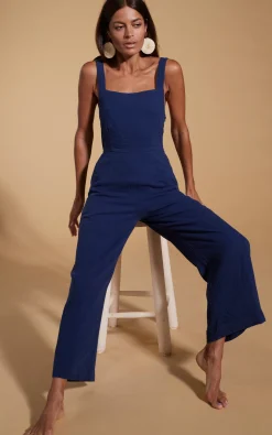 Halo Kimani Twist Back Jumpsuit In Navy