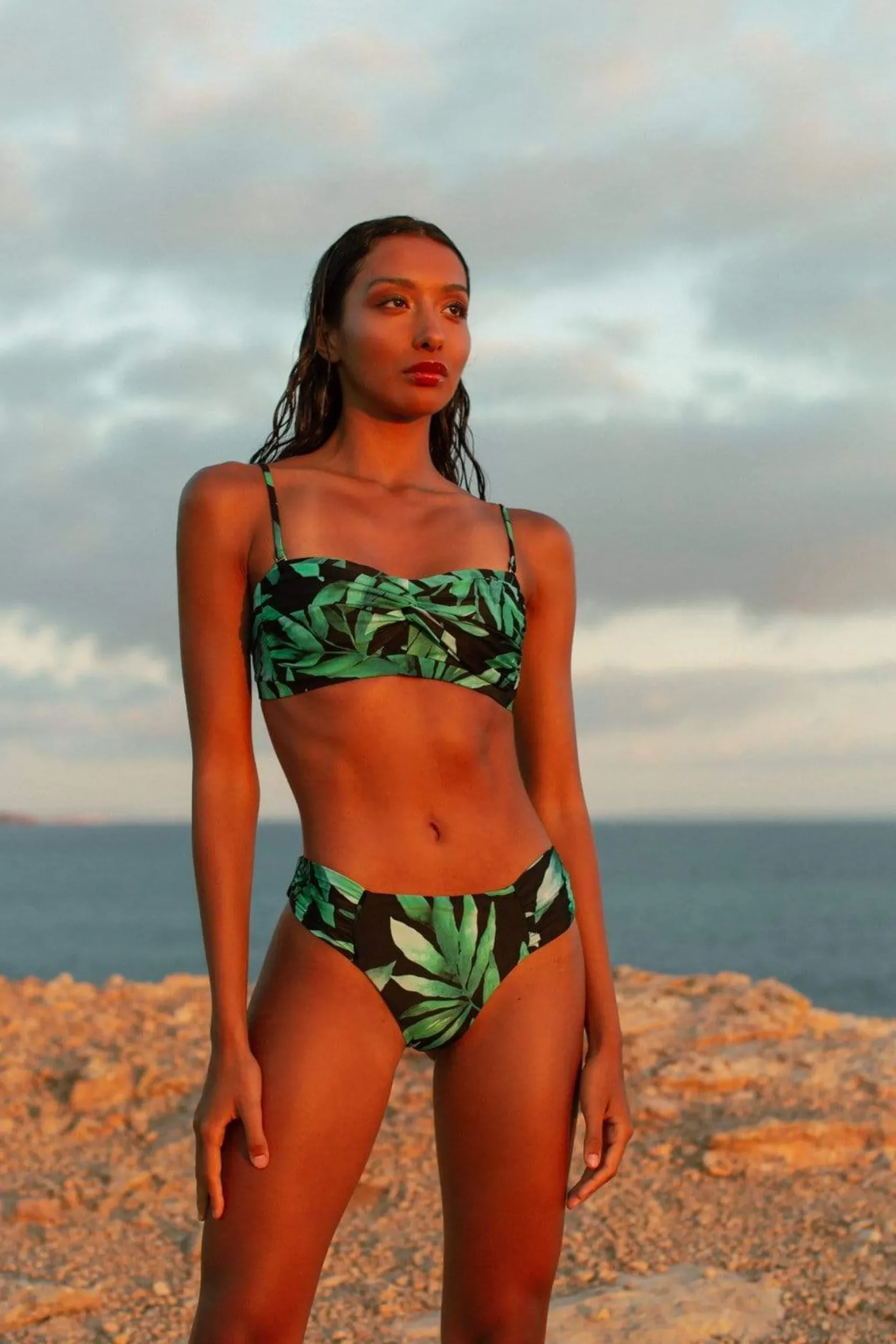 Halo Miyanna Ruched Brief In Watercolour Green Leaf