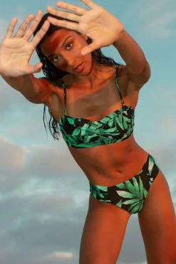 Halo Miyanna Ruched Brief In Watercolour Green Leaf