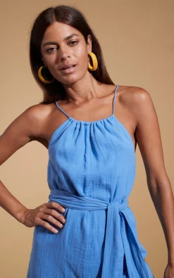 Halo Papillon Halter Neck Playsuit In Sky Blue