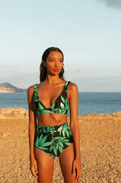 Halo Tamika Bikini Vest Top In Watercolour Green Leaf